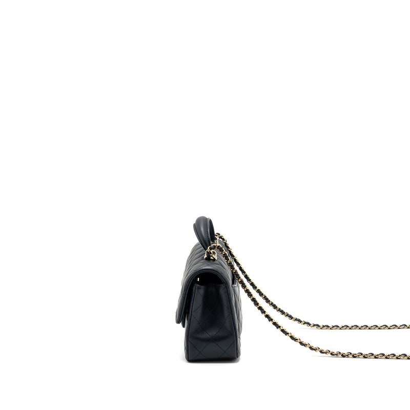 Chanel 22a Top Handle Mini Rectangular Flap Bag Lambskin Dark Blue LGHW(Microchip)
