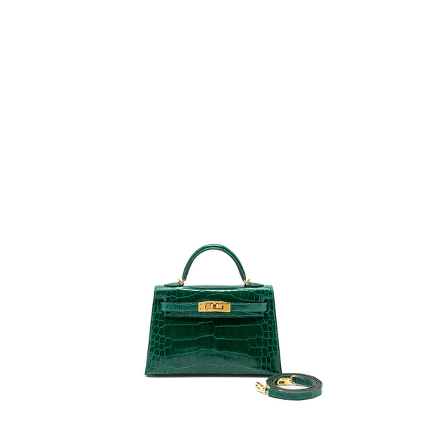 Hermes Picotin 18 Touch Bag With Alligator Handle Vert Cypres SHW Stam