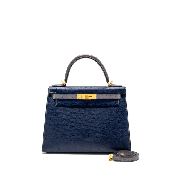 HERMES オーストリッチ 売切】エルメス ケリー28 外縫い オーストリッチ 青 ブルーロイ G金具