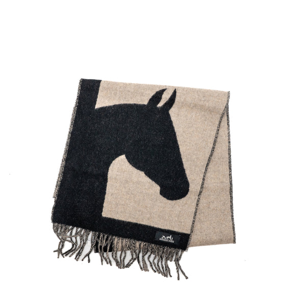Hermes 30*140cm Echarpe Casaque Love Story Muffler Cashmere Black/Beige Chine
