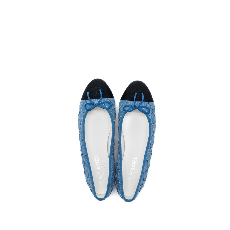 Chanel Size 41.5 Ballerina Flat Shoes Denim Blue/Black