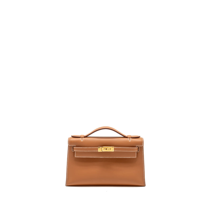 Hermes Kelly Pochette Swift Gold GHW Stamp W