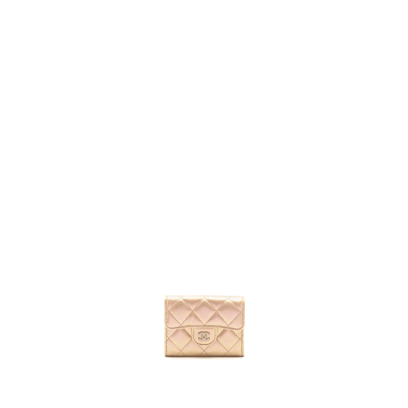 Chanel Quilted small classic flap wallet / card holder calfskin iridescent pink SHW