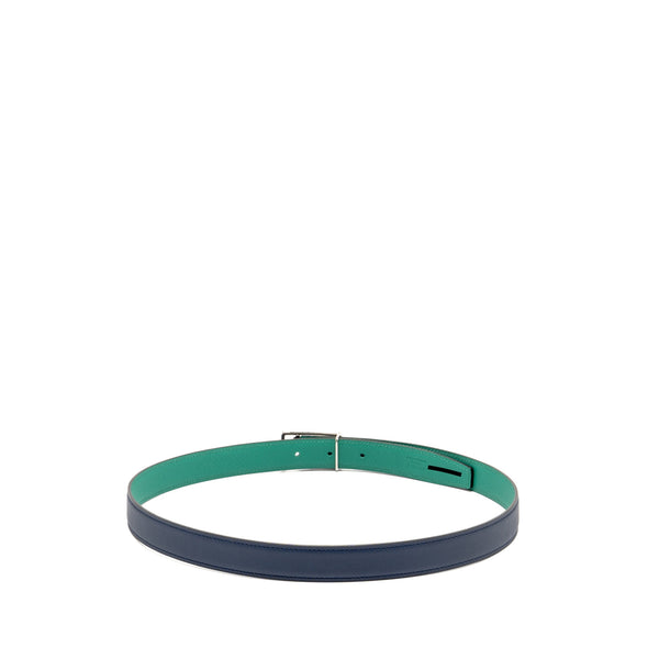 Hermes Size 80 reversible Belt Swift/epsom Navy/Vert Jade with Caleche Buckle SHW Stamp Z