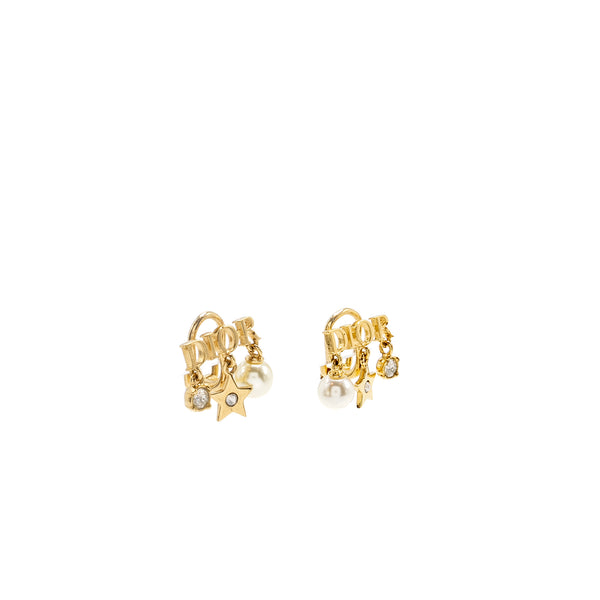 Dior CD Logo Ear Clips Pearl Gold Tone