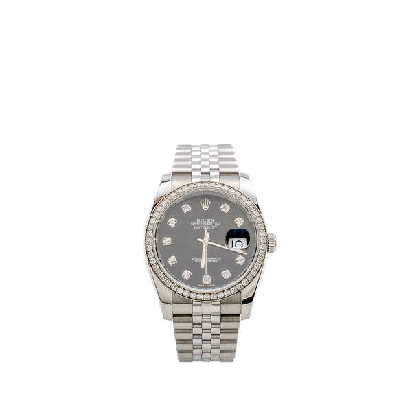 Rolex Datejust 36 Oystersteel/White Gold, Bright Black Diamond-Set Dial Jubilee Bracelet Model: 116244-0014