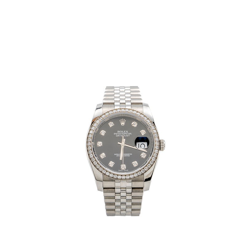 Rolex Datejust 36 Oystersteel/White Gold, Bright Black Diamond-Set Dial Jubilee Bracelet Model: 116244-0014