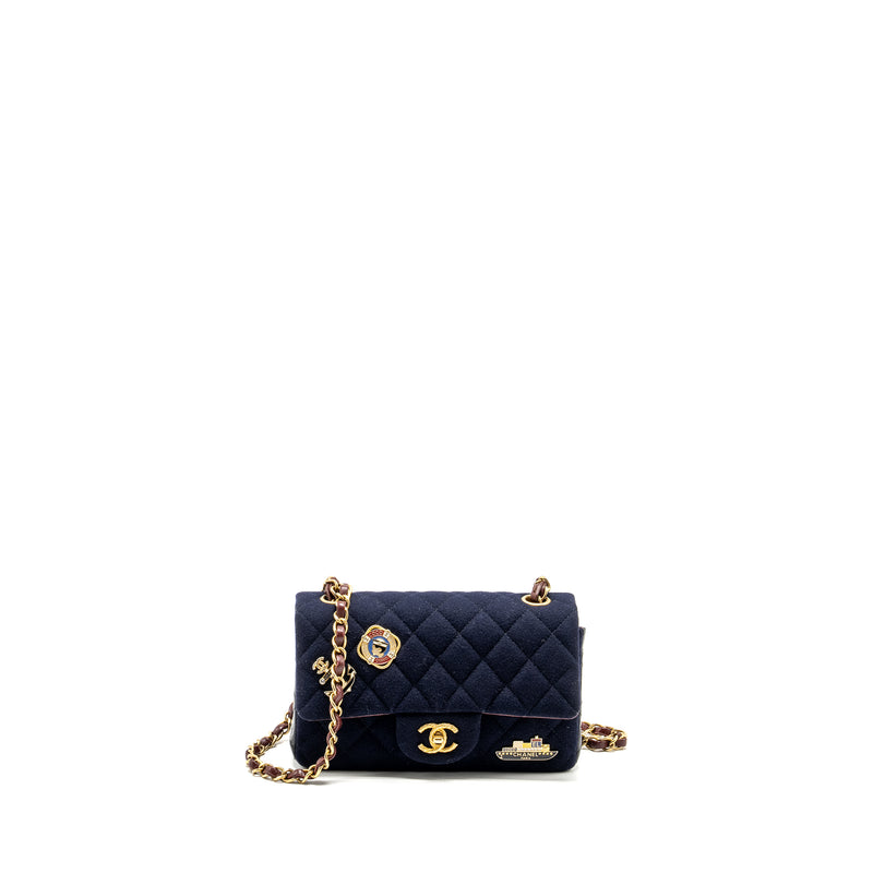 Chanel Mini Rectangular Flap bag fabric / lambskin navy GHW