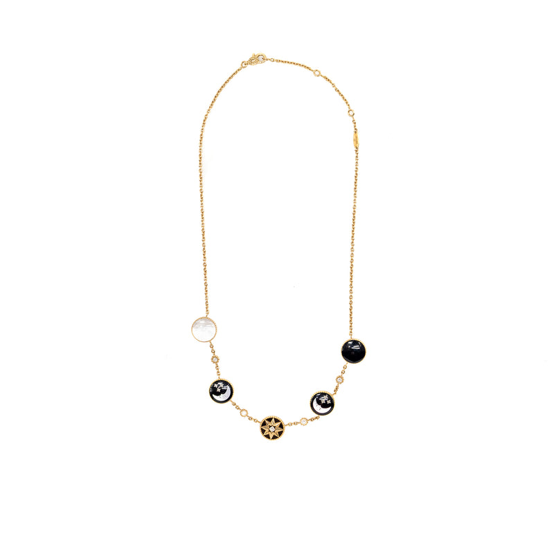 Dior Rose des Vents and Rose Celeste Necklace Yellow/White Gold/Diamond/Mother of Pearl/Onyx