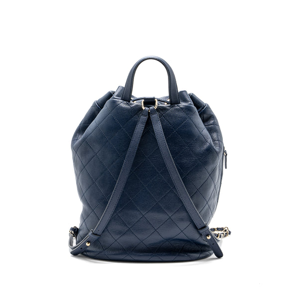 Chanel Drawstring Backpack Lambskin / Grained Calfskin Dark Blue LGHW