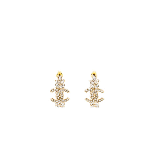 Chanel CC Logo Small Hoop Earrings With Crystal Light Gold Tone