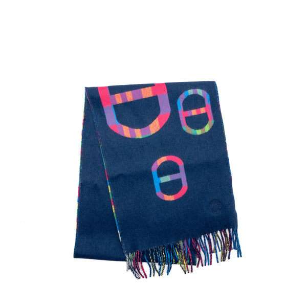 Hermes Chaine D’ancre print cashmere scarf blue / multicolour