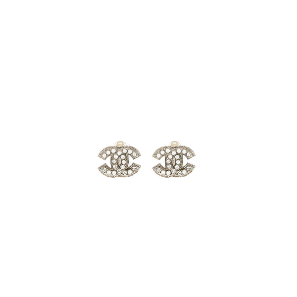 Chanel CC Logo Crystal Ear Clips SHW