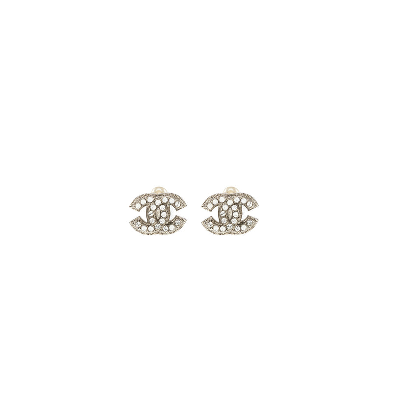 Chanel CC Logo Crystal Ear Clips SHW