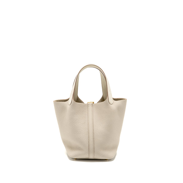 Hermes Picotin 18 Lock Bag Ostrich Touch/Clemence Beton GHW Stamp B