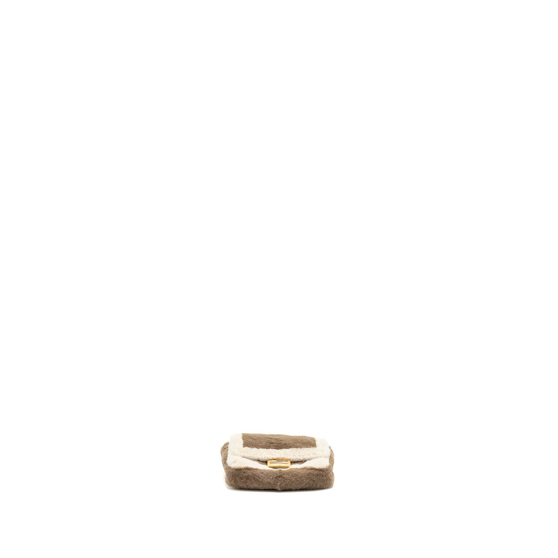 Fendi Nano Chain Baguette Charm Bag Shearling Brown/Cream GHW