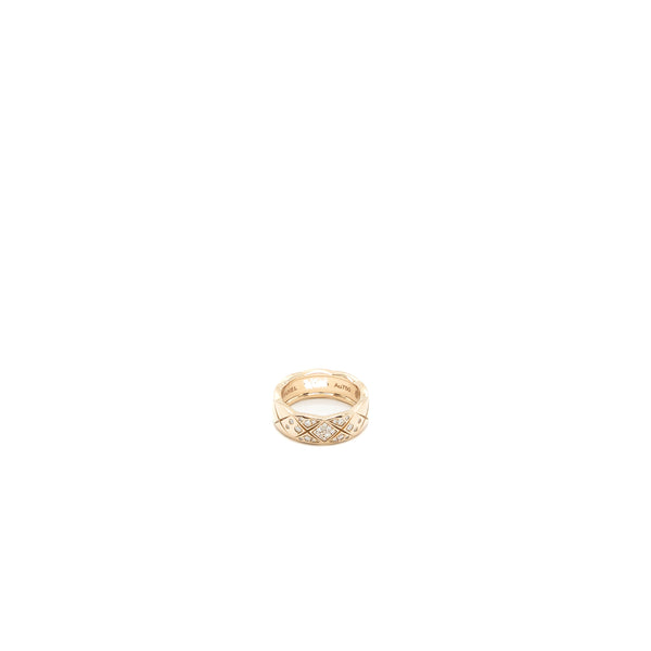 Chanel Size 51 Coco Crush Ring Small Version Quilted Motif Beige Gold With Diamonds