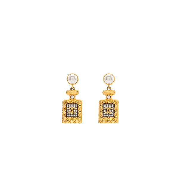 Chanel perfume bottle earrings gold tone