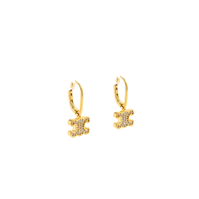 Celine TRIOMPHE RHINESTONE EARRINGS IN BRASS WITH GOLD FINISH AND CRYSTALS