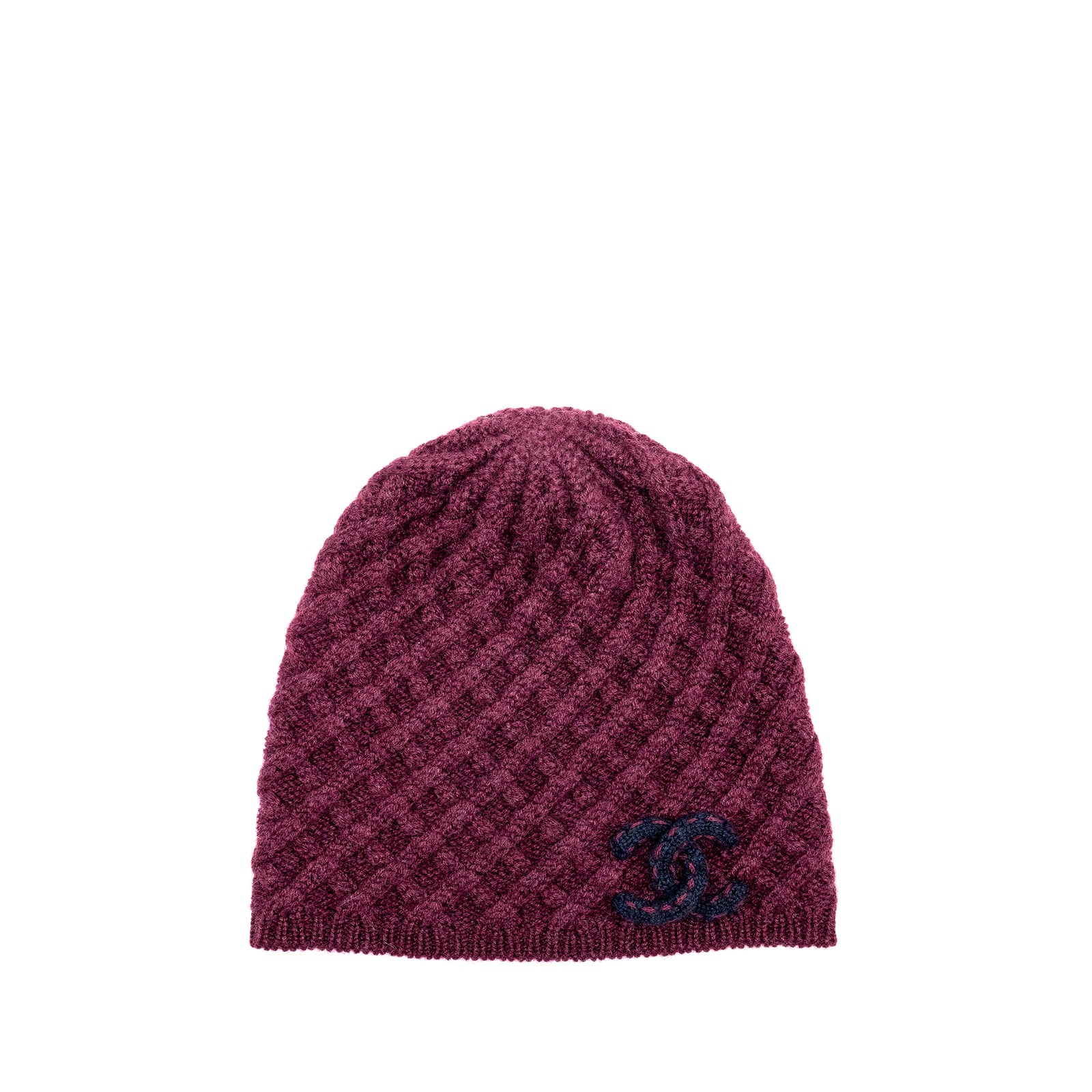 Chanel Burgundy Knit Beanie Chanel Wool Tweed CC Beret Beanie Hat M Burgundy 1567526  main image 2