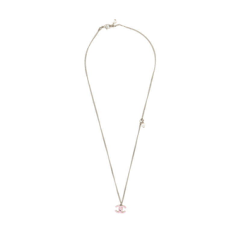 Chanel CC Logo Necklace Pink/Silver Tone