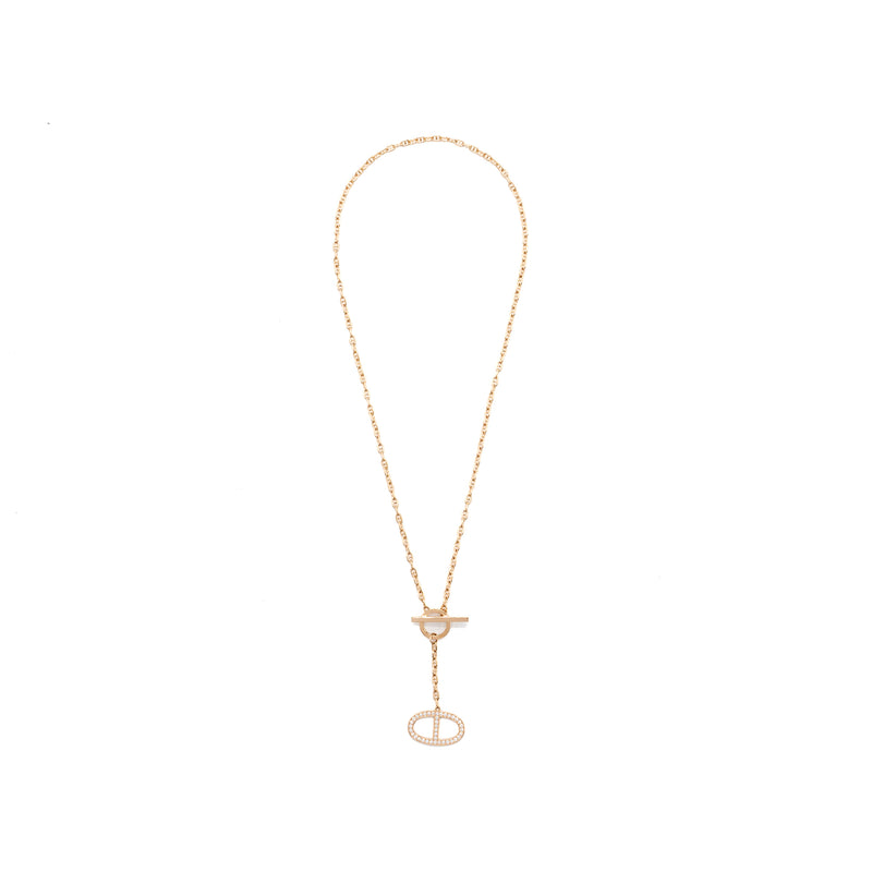 Hermes Chain D’ancre Contour Pendant, Large Model Rose Gold, Diamonds