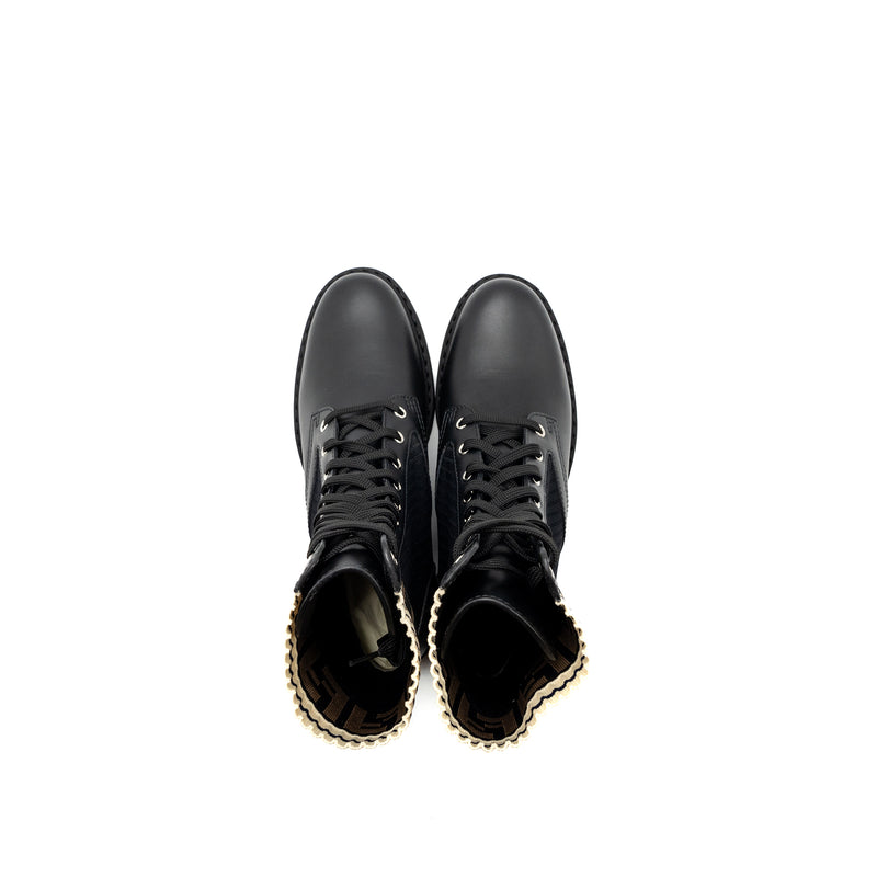 Fendi Size 39 Biker Boots Leather/ Cotton Black Multicolour