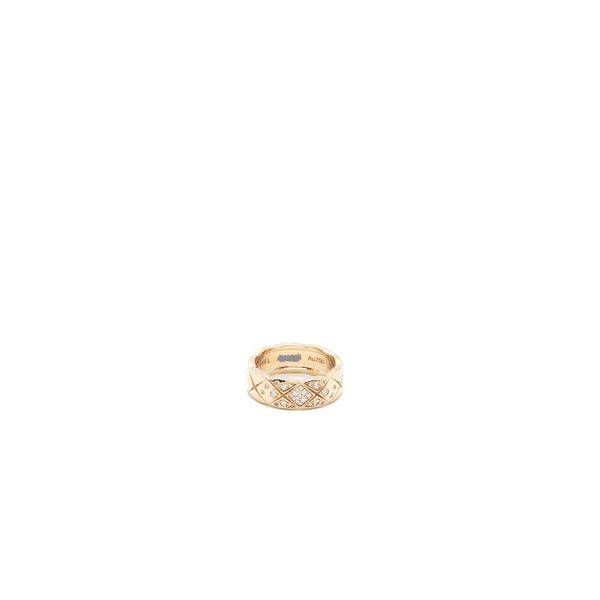 Chanel Size 52 Coco Crush Ring Small Version Quilted Motif Beige Gold Diamonds