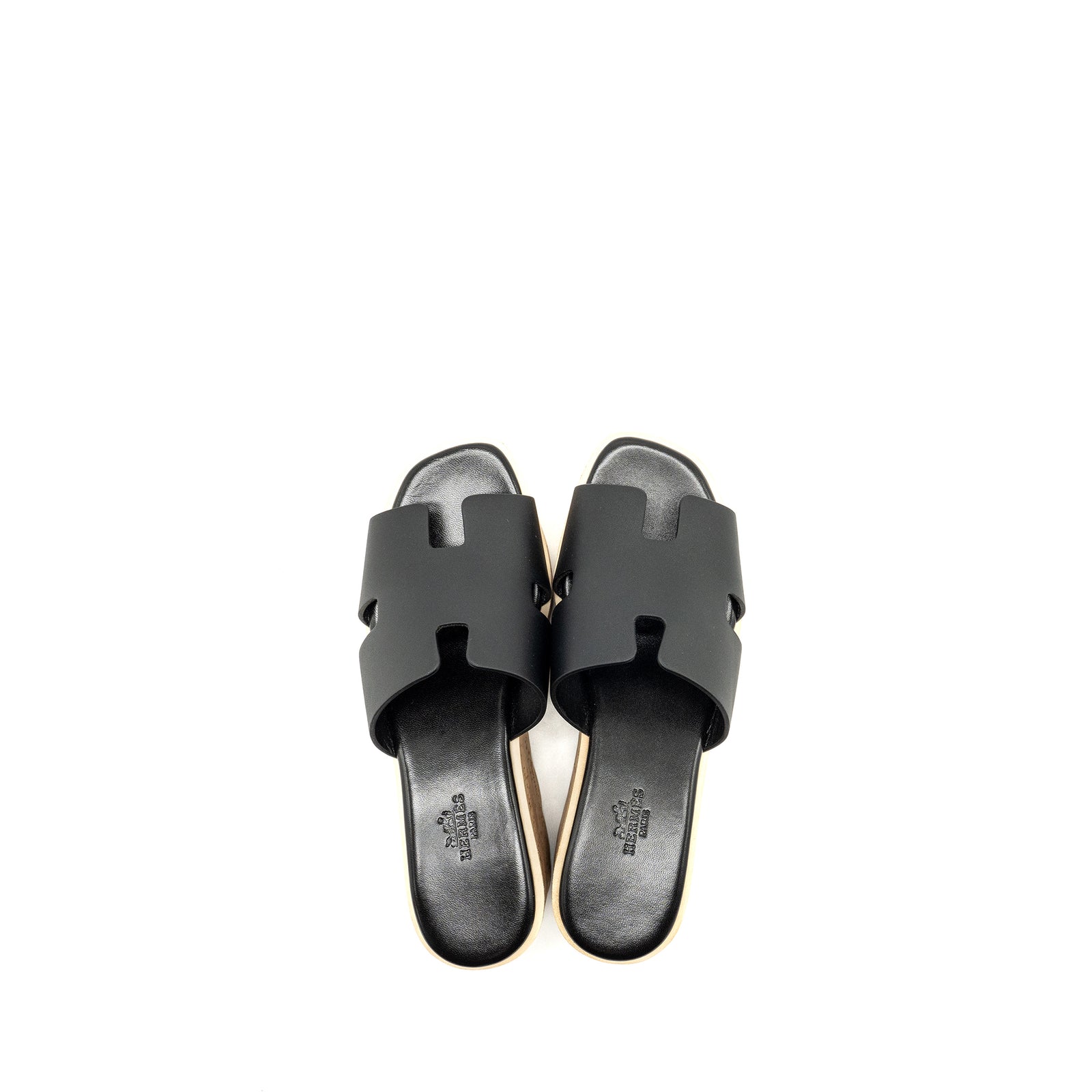 Hermes Size 37 EZE 30 Sandals Calfskin Black