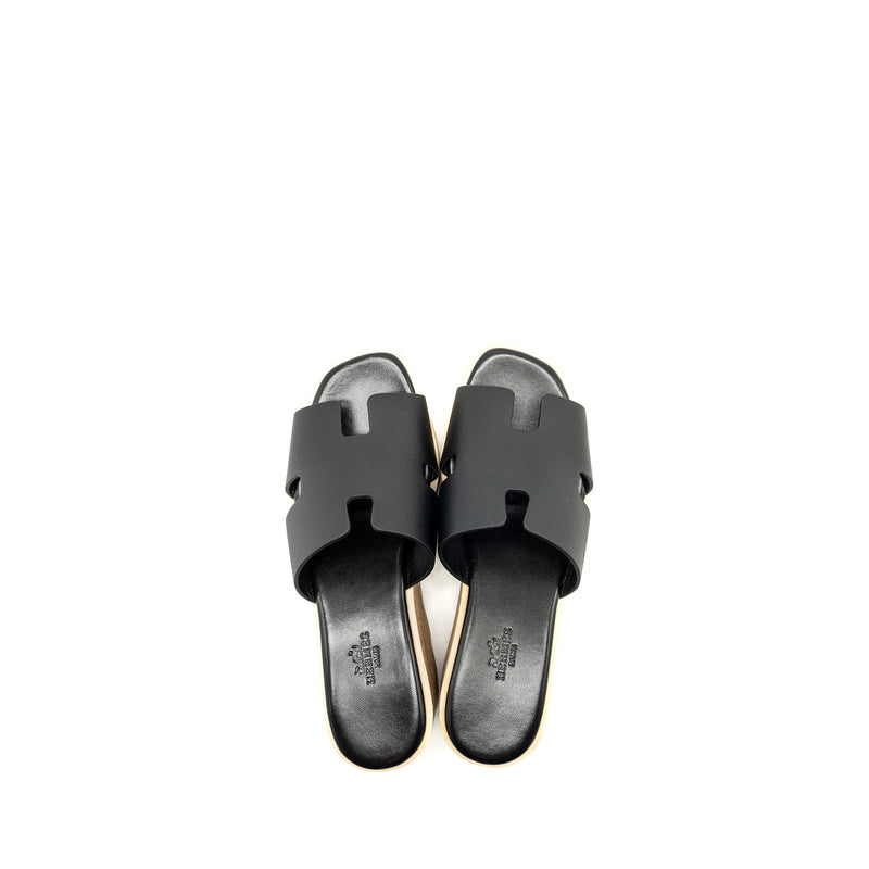 Hermes Size 37 EZE 30 Sandals Calfskin Black