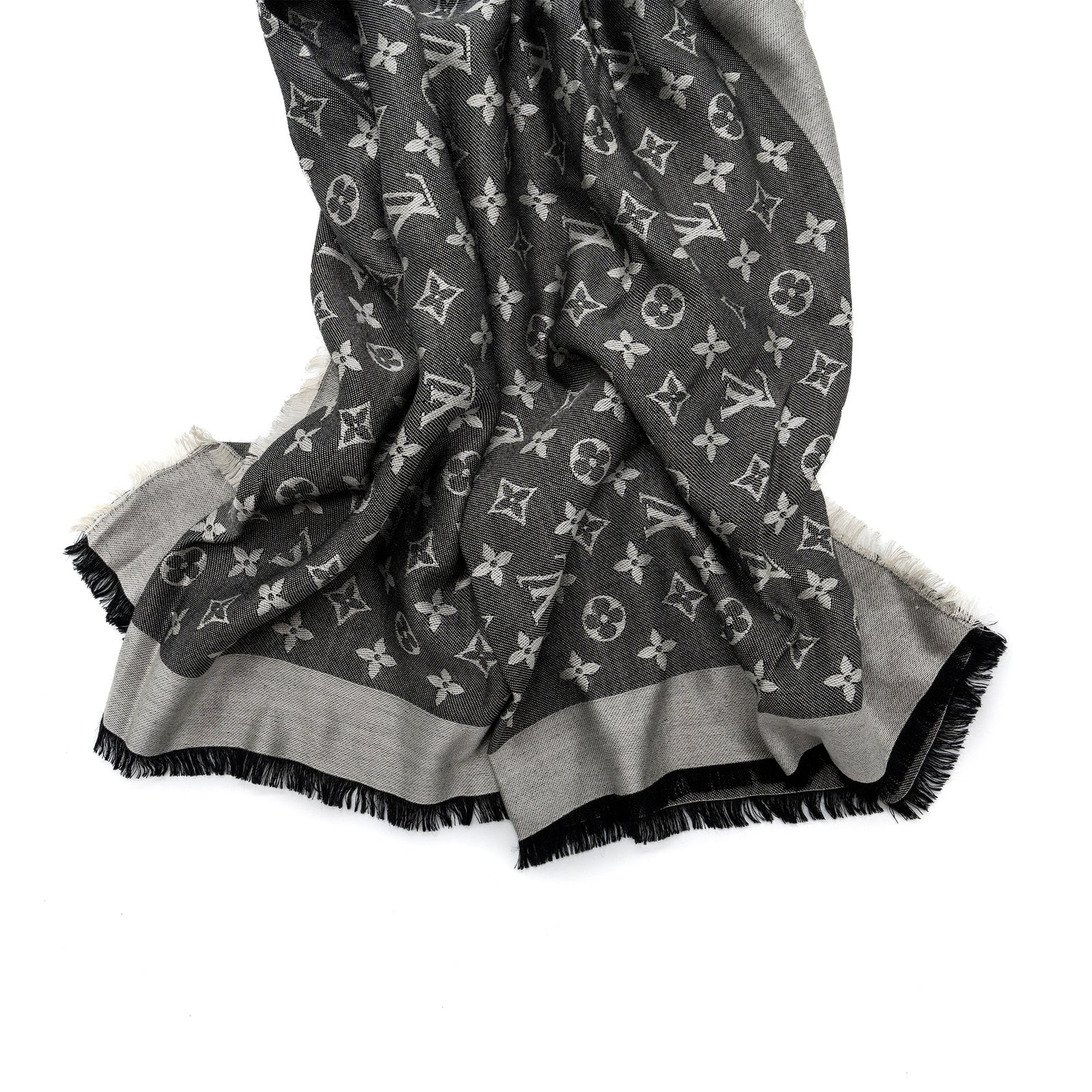 Louis Vuitton Monogram Scarf Silk/Wool Black/Grey