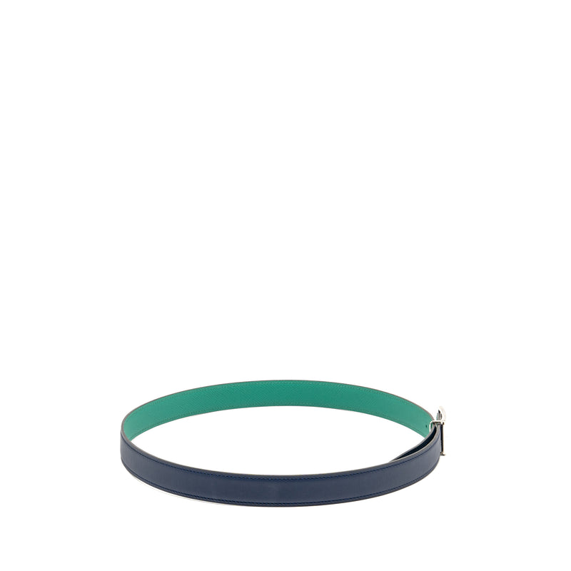 Hermes Size 80 reversible Belt Swift/epsom Navy/Vert Jade with Caleche Buckle SHW Stamp Z