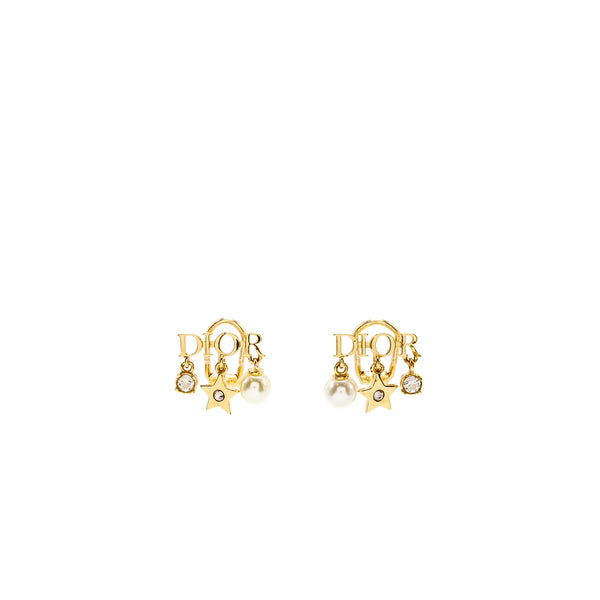 Dior CD Logo Ear Clips Pearl Gold Tone