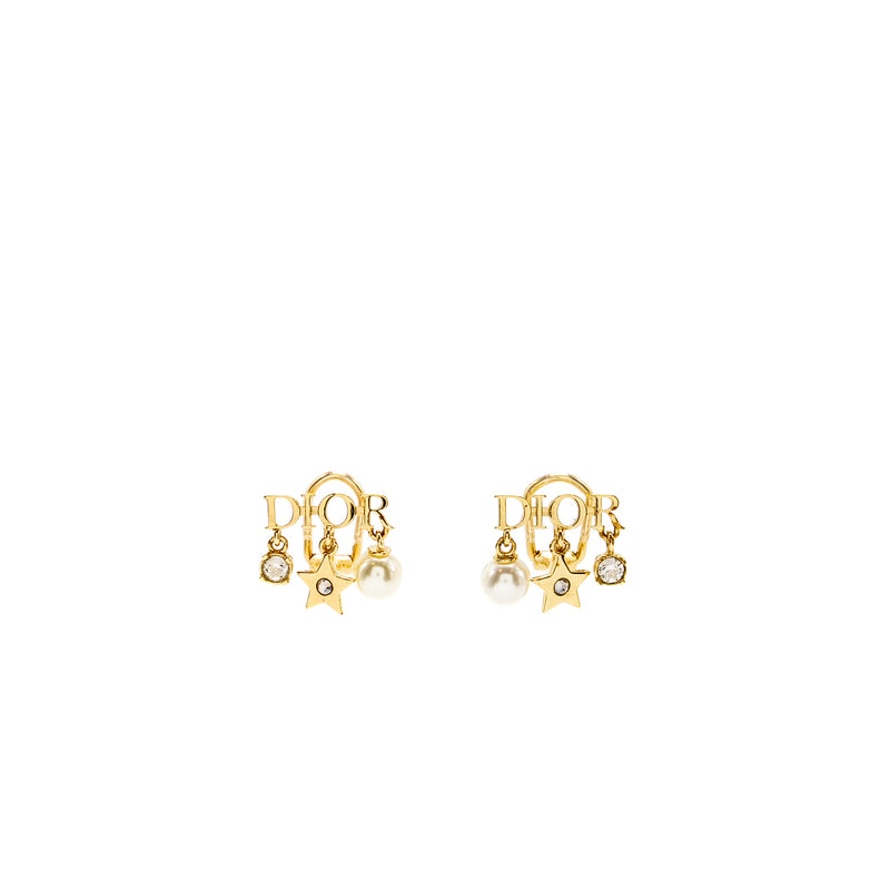 Dior CD Logo Ear Clips Pearl Gold Tone