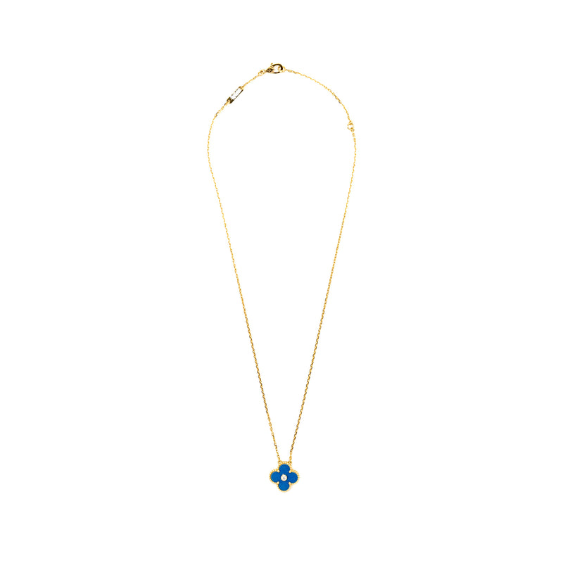 Van Cleef & Arpels Vintage Alhambra Pendant, Celestial Blue Sevres Procelain Yellow Gold, Diamond