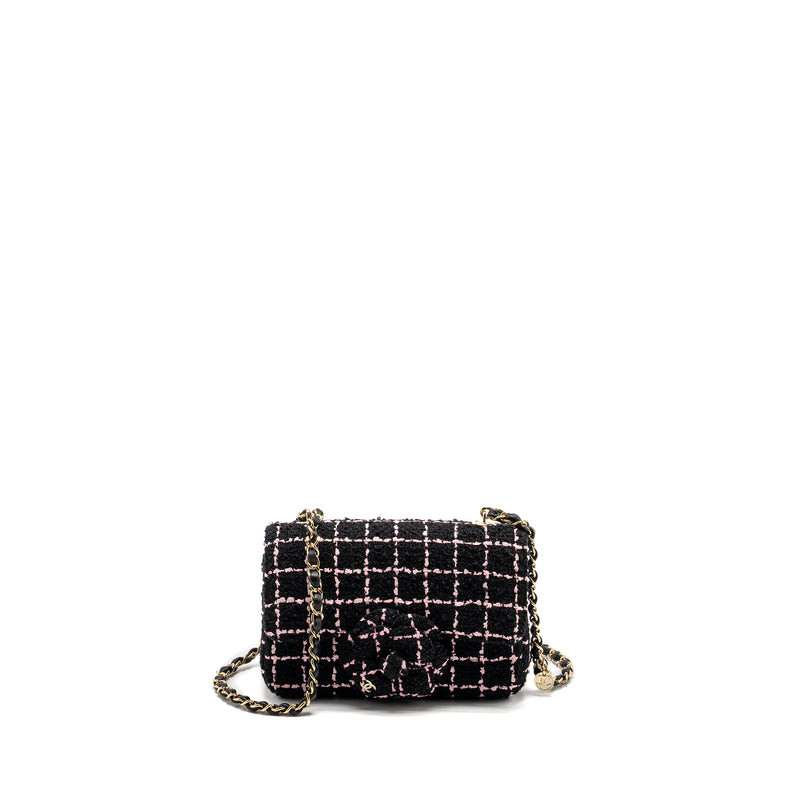 Chanel 23K Flower Bomb Mini Rectangular Flap Bag Tweed Black / Pink LGHW (Microchip)