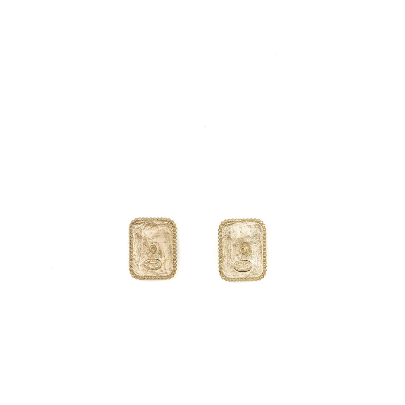 Chanel CC Logo Square Earrings Red/Gold Tone