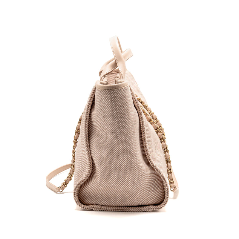Chanel Large Deauville Tote Shopping Bag Canvas/Calfskin Light Pink LGHW