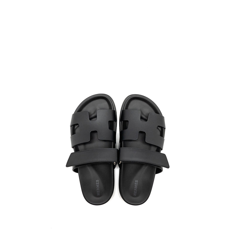 Hermes Size 37 Chypre Sandals Calfskin Black