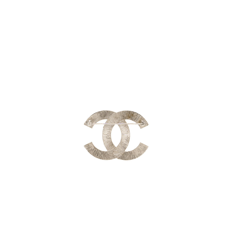 Chanel cc logo brooch with crystal silver tone