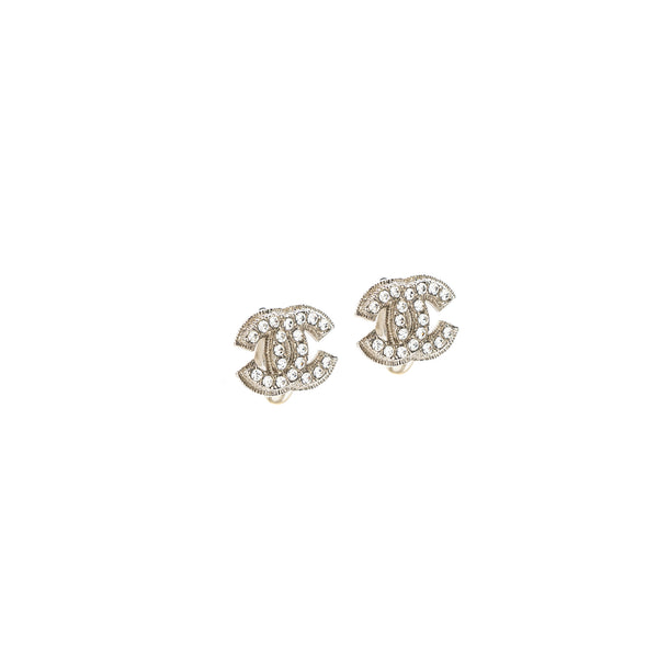 Chanel CC Logo Crystal Ear Clips SHW