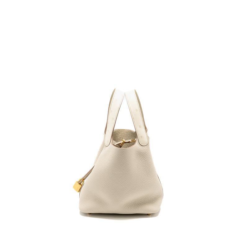 Hermes Picotin 18 Lock Bag Ostrich Touch/Clemence Beton GHW Stamp B