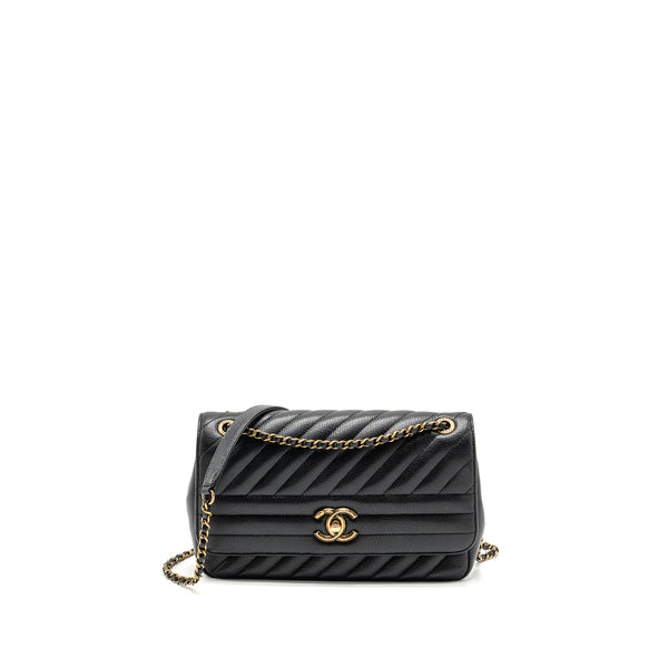 Chanel Small Diagnoal Flap Bag Shiny Goatskin Black GHW