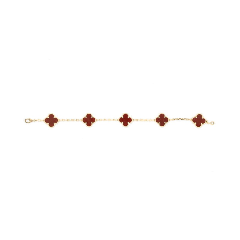 Van Cleef & Arpels Vintage Alhambra 5 Motifs Bracelet 18K Yellow Gold/Carnelian