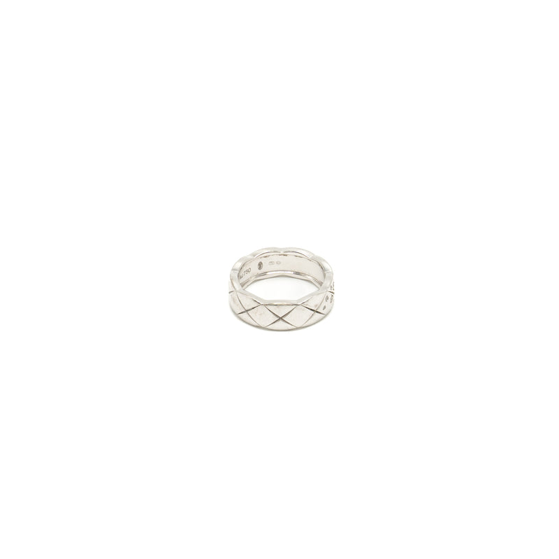 Chanel Size 54 Coco Crush Ring Small Version Quilted Motif White Gold, Diamonds