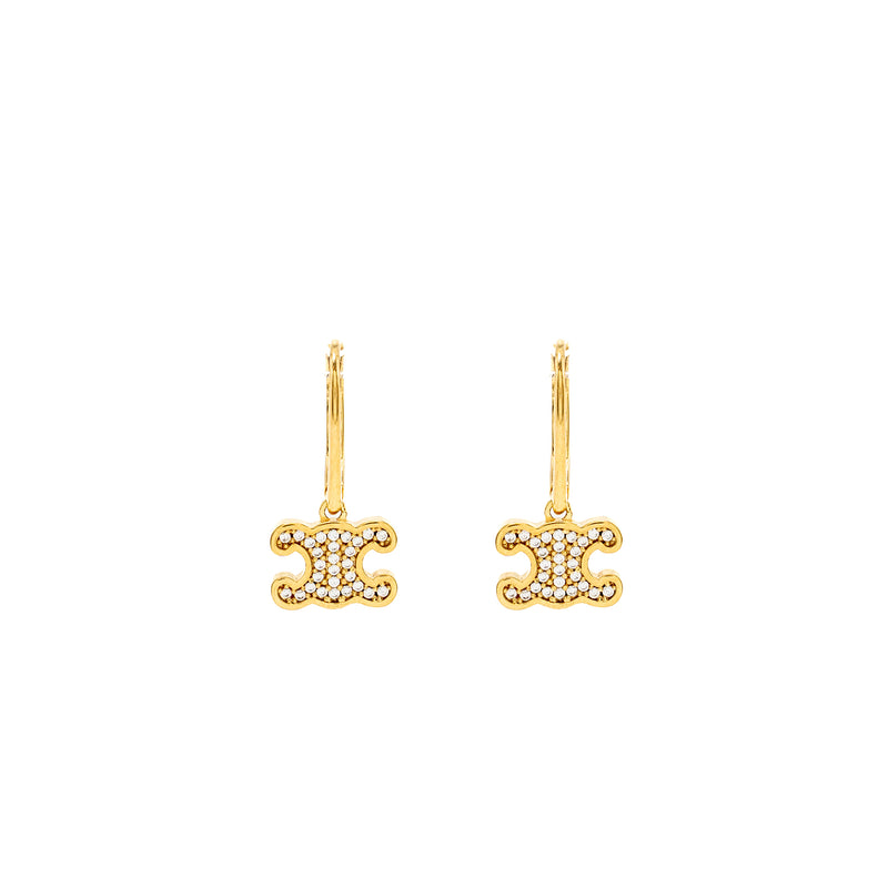 Celine TRIOMPHE RHINESTONE EARRINGS IN BRASS WITH GOLD FINISH AND CRYSTALS