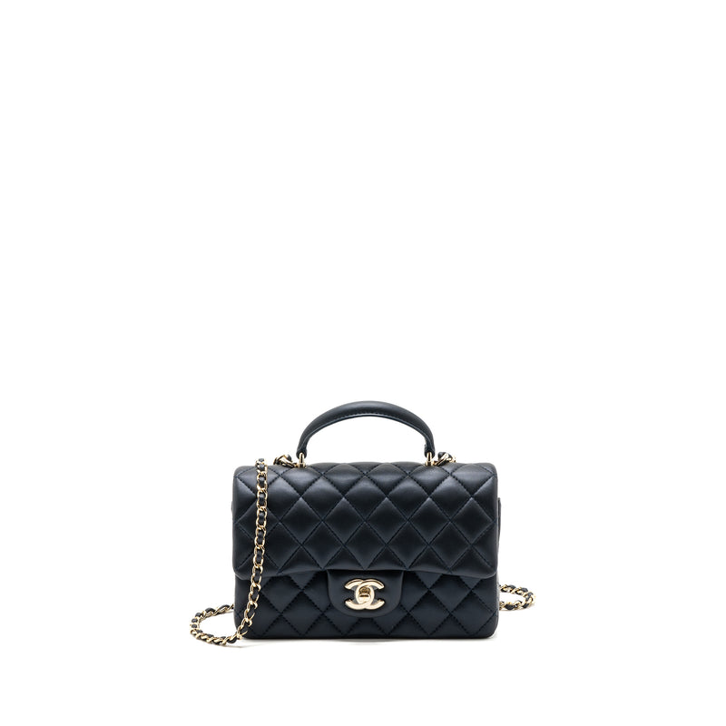 Chanel 22a Top Handle Mini Rectangular Flap Bag Lambskin Dark Blue LGH