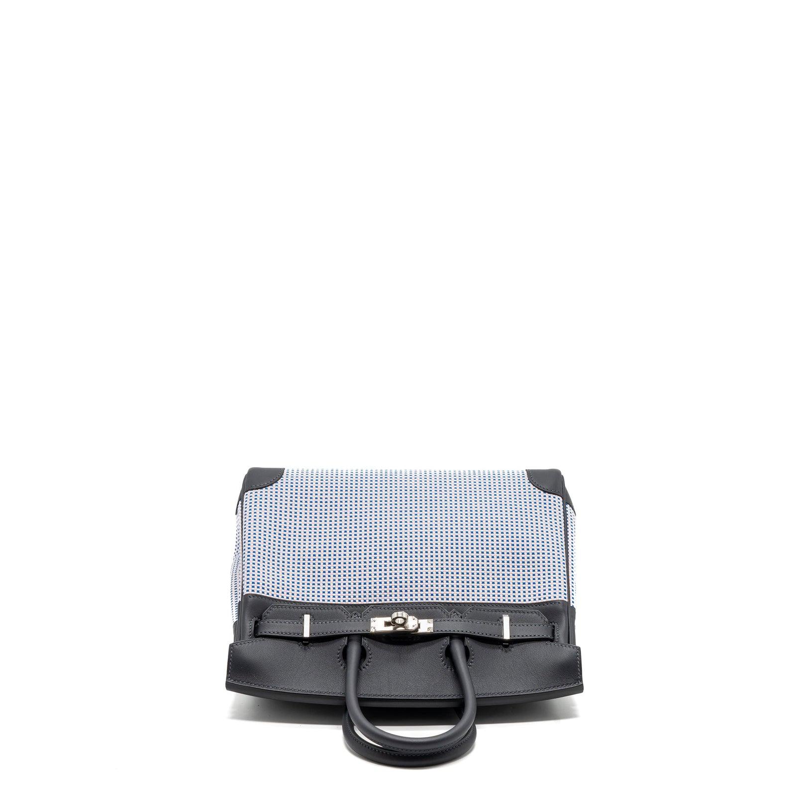 Hermes Birkin 25 Toile Quadrille/Swift Ecru Mauve/Bleu Bill