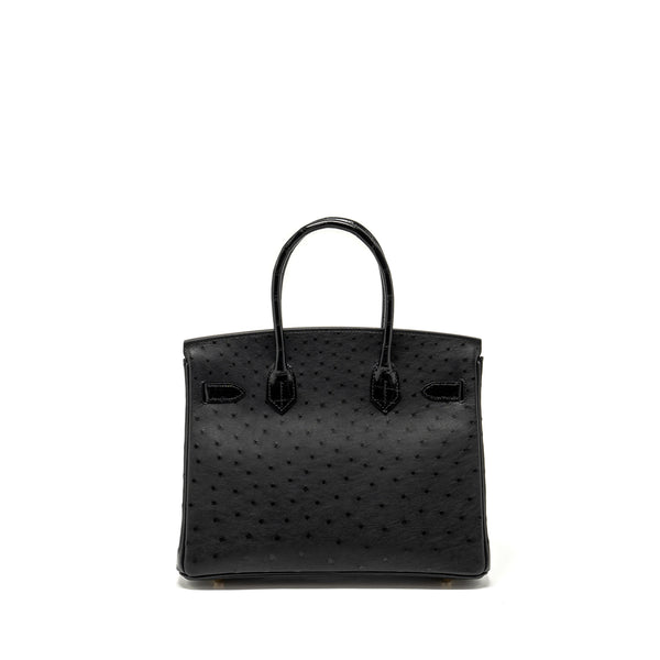 Hermes Birkin 30 Shiny Alligator Mississippiensis Touch / Ostrich Black GHW Stamp Z