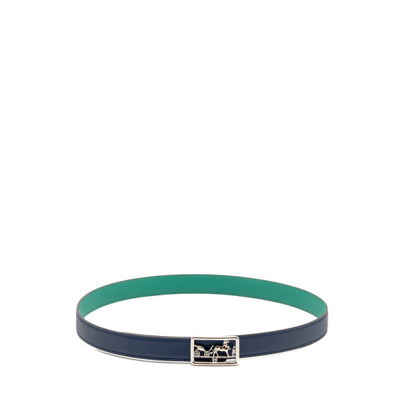 Hermes Size 80 reversible Belt Swift/epsom Navy/Vert Jade with Caleche Buckle SHW Stamp Z